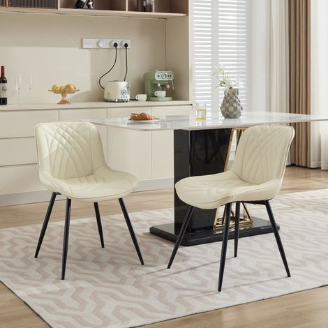 2er-Set Esszimmerstühle, ergonomische Küchenstühle aus perforiertem Kunstleder mit Metallbeinen, modern, Beige (1/5)
