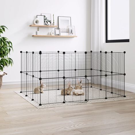 Cage animaux de compagnie à 28 panneaux et porte Cage pour chien Parc pour animaux Noir 35x35 cm MCYMH377505 (1/5)