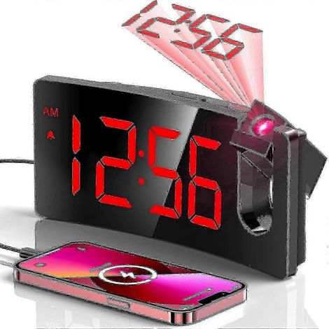 Ce réveil projecteur fonctionnel est doté d'une horloge numérique avec projecteur rotatif à 180°, de 3 niveaux de luminosité et convient à un usage quotidien. Il affiche des chiffres rouges et projett