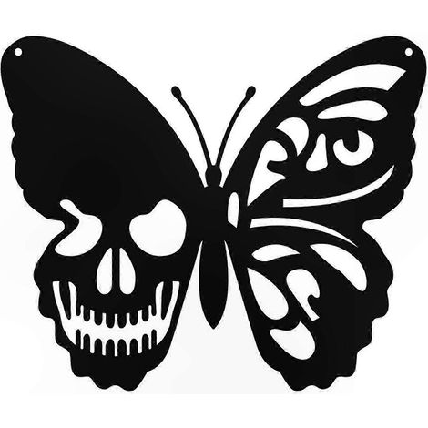 Papillon Crâne Art Mural en Métal Décoratif Panneau Suspendu Ornement Fer Sculpture Signe pour Maison Intérieur Extérieur (1/5)