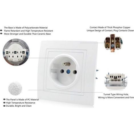 Prise murale standard française - - 16A - 220V - 8 pièces - Panneau amovible - Installation intégrée - 82x82 mm (1/4)