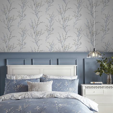 Papier peint intissé Laura Ashley Pussy Willow Seaspray 1005 x 52cm Bleu clair, beige (1/5)