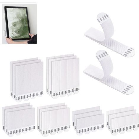 36 Paires Languettes Accroches Tableaux, 72 Bandes Bandes de Suspension pour Photos Accroche Attaches Adhésives Amovibles (1/5)