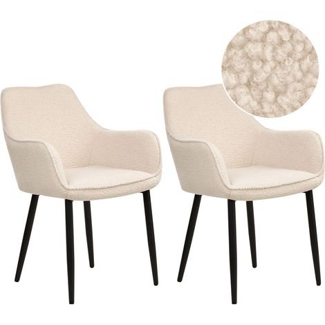 Set of 2 Dining Chairs ALDEN Boucle Light Beige
