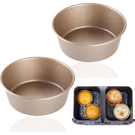 Plateaux à œufs pour friteuse à air, lot de 2, mini plateaux anti-adhésifs ronds de 11,4 cm, réutilisables, en acier au carbone, également adaptés aux enveloppes de hamburgers. (1/5)