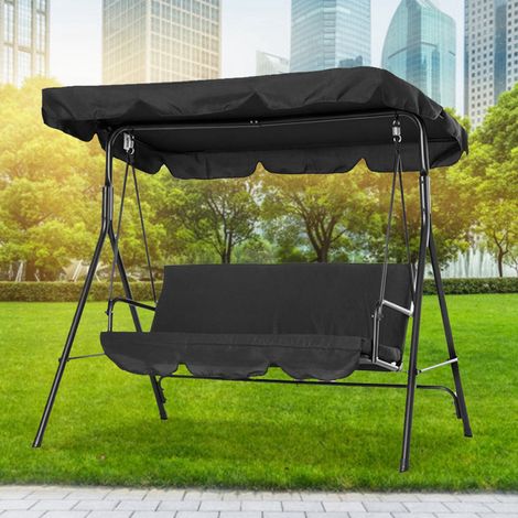 Doppelschaukel für den Garten, wasserdicht, Sonnenschutz, 142 x 120 x 18 cm, Schwarz (1/5)