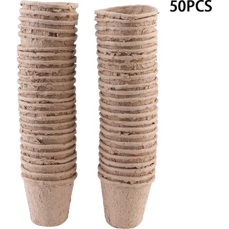 50 Pots ronds biodégradables 6x6cm en fibre de cellulose pour semis, jardinage et repiquage en pépinière (1/5)