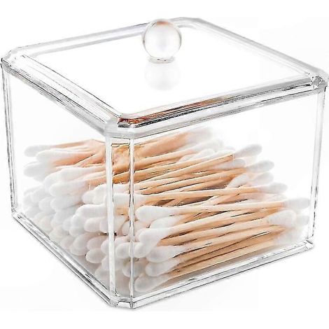 Transparente Acryl-Aufbewahrungsbox mit Deckel fürs Badezimmer, 170-g-Behälter für Wattestäbchen und Accessoires (1/3)