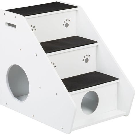 Relaxdays Scaletta a 3 Gradini per Cani e Gatti, per Tappeto, Letto e Divano, HxLxP: 52,5 x 42 x 60 cm, Bianco Nero