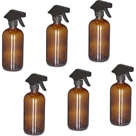 Spray vide en verre, lot de 6, 500 ml, jet puissant et large brume, pour cheveux ou jardin, marron (1/5)