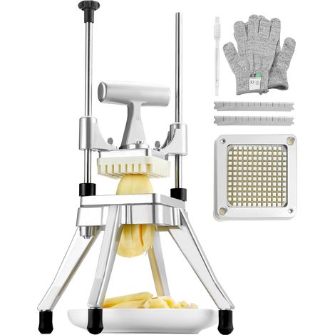 Mophorn Tritatutto Manuale Uso Commerciale Multifunzione in Acciaio Inox Lama 1/4 Pollici 0,64 cm, Tagliapatate Bastoncini di Frutta con 2 Lame di Ricambio, Tritaverdure Manuale Tritatutto per Frutte
