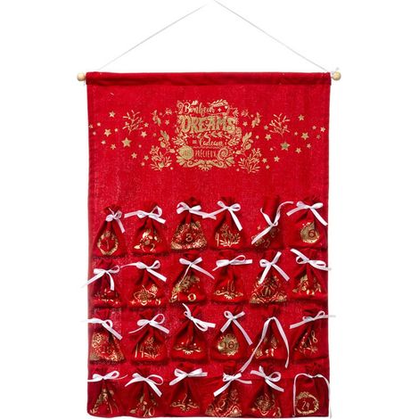 Paris Prix - Décoration De Noël Calendrier vintage 65cm Rouge