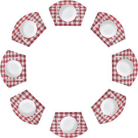 Lot de 8 sets de table à carreaux rouges et blancs pour table ronde, résistants à la chaleur, faciles à nettoyer, lavables, décorations pour salle à manger, cuisine, fête de mariage'Set of 8'-'Set of (1/4)