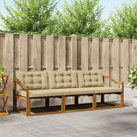 Outdoor-Sofagarnitur mit Kissen 3 pcs Natur und Beige (1/5)