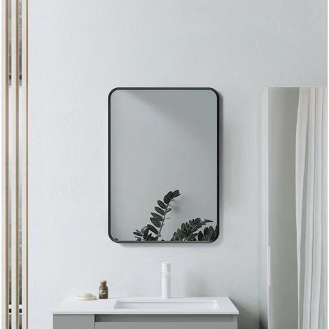 Signature Olivia Rectangular Bathroom Mirror 800mm H x 600mm W - Matt Black (1/4)