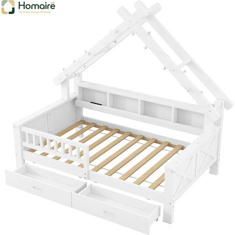 Bettgestell MDF weiß 205 x 97 x 179 cm HOMAIRE (1/5)