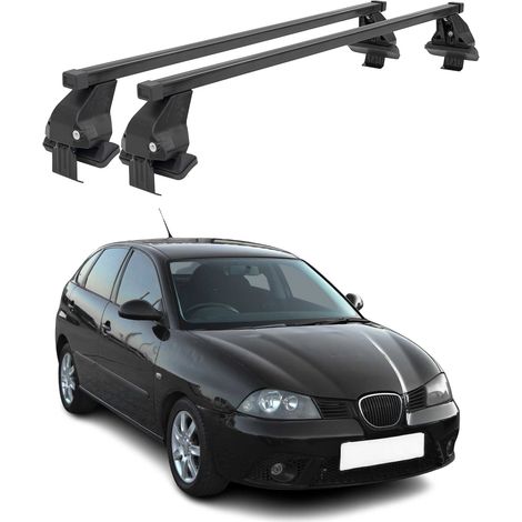 OMAC Barres de toit transversales en acier pour Seat Ibiza III 2002-2008 – Antivol inclus – Testées City Crash – DIN 75302:2019 – ISO/PAS 11154:2006 – Charge max 50 kg Noir