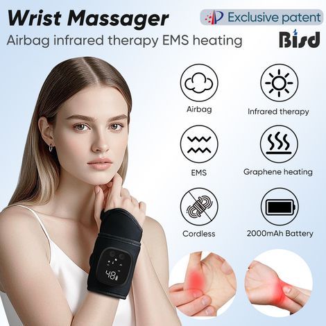 L'appareil de massage des mains pour l'arthrite possède plusieurs réglages, 3 niveaux de chaleur pour soulager la douleur, 19 niveaux d'intensité de massage réglables et est fabriqué en Lycra, un maté (1/5)