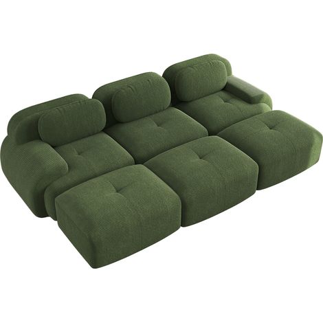 3-Sitzer-Modulsofa aus Cord mit 3 Hockern, ohne Montage, grün MODENUIT (1/5)