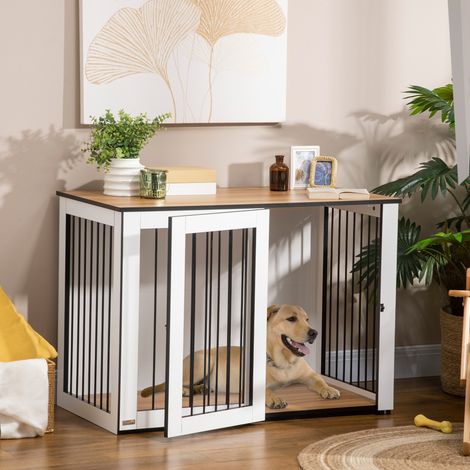 Cage pour chien, niche pour grands chiens, intérieur, 106 x 60 x 76 cm, chêne et blanc (1/5)