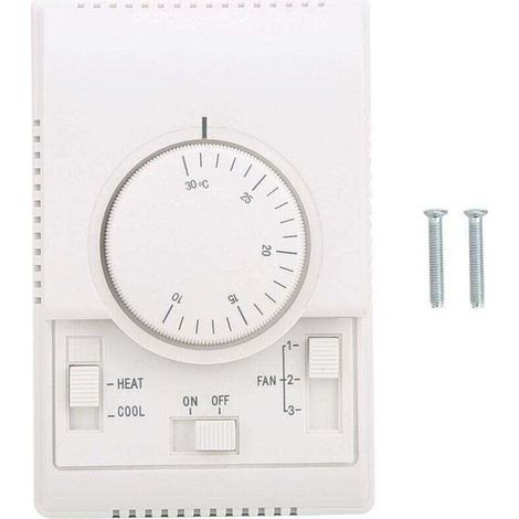 BUNTHAUS PA Contrôleur Thermostat Mural AC 220V 10-30℃ 2 Modes Chauffage Refroidissement 3 Vitesses Ventilateur Mécanique (1/4)