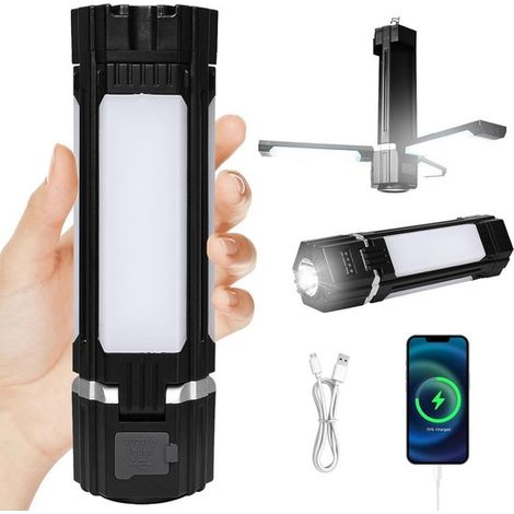 Lámpara emergencia recargable, 3000 mAh + 300 lúmenes + 5 modos luz + resistente agua IPX4, Lámpara portátil / Luz acampar / Iluminación apagones (1/5)