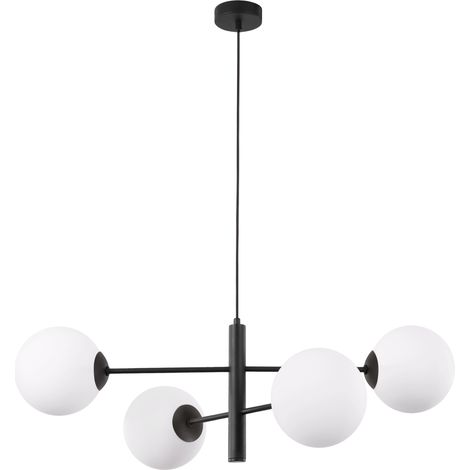 LAMPADA A SOSPENSIONE VICENZA NERA 4 PARALUME BIANCO PIATTO E14 (1/5)