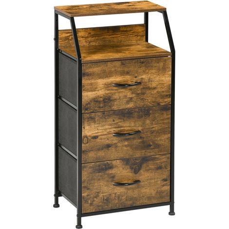 Commode de rangement en tissu avec 3 tiroirs et structure en acier, 44x29x92 cm, style industriel marron rustique (1/5)