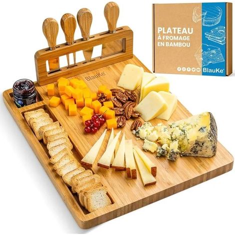 Plateau à Fromages en Bois avec Couteaux – Planche en Bambou pour Apéritif, Charcuterie ou Petit-Déjeuner – Idée Cadeau – BlauKe® (1/5)