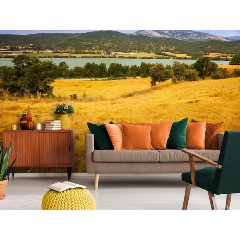 Papier peint paysage – Vallée dorée et rivière paisible - 150 x 250 cm (1/2)
