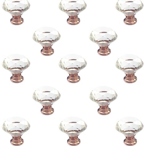 13 poignées de meubles en alliage de zinc avec cristal rose de 30 mm, finition diamant (1/5)