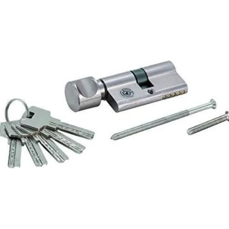 Cylindre De Serrure - 70 mm - Bouton Rotatif - Pour Porte Intérieure Ou Extérieure - 5 Clés