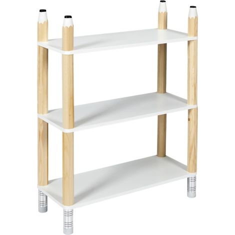 Étagère 3 Niveaux Enfant "Crayon" 77cm Blanc & Beige (1/5)