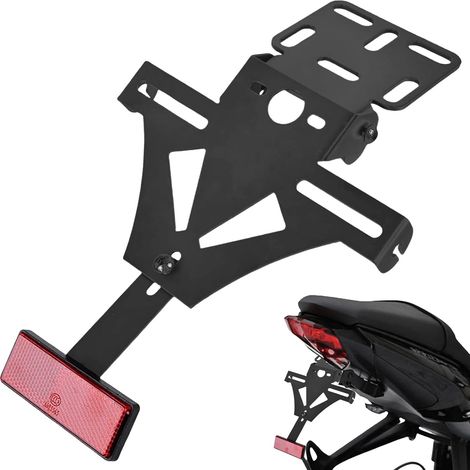 Support de plaque d'immatriculation de moto : support de plaque d'immatriculation universel réglable, support de plaque d'immatriculation avec éclairage de plaque d'immatriculation (1/5)
