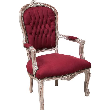 Padded Armchair French Louis XVI Style Wooden Armchair with Armrests Bedroom Armchair Padded Reading Chair 100X65X63 cm