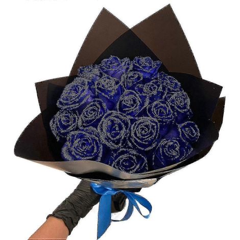 Bouquet élégant de roses bleues pailletées - Fleurs artificielles à l'éclat éternel pour la Saint-Valentin, les anniversaires et les fiançailles (1/3)