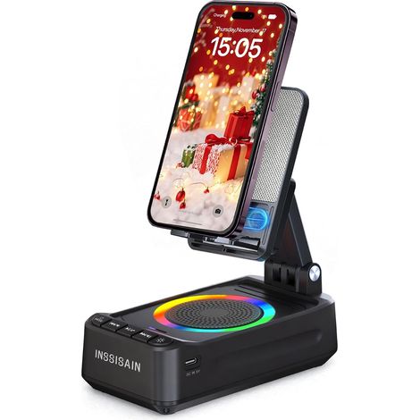 Cadeau Homme,Cadeau Noel,Cadeau Noël Homme Utile,Support Telephone Bureau avec Enceinte Bluetooth,Son Surround HD,Convient Applicable à Tous (Noir 2) (1/5)