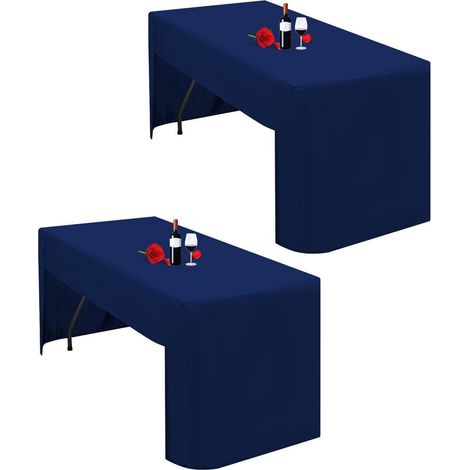 Lot de 2 nappes bleu marine, dos ouvert, pour table pliante 1,8m, lavable