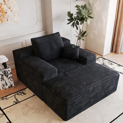 Sofa modulaire 2 places velours côtelé noir 115 x 159 cm en tissu (1/5)