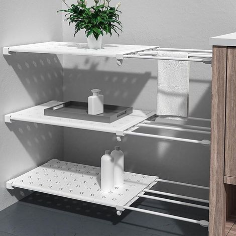 Étagères Réglables pour Armoire, Tablettes Extensibles, Séparateurs Télescopiques sans Clou pour Placard, Armoire, Cuisine, Salle de Bain (1/5)