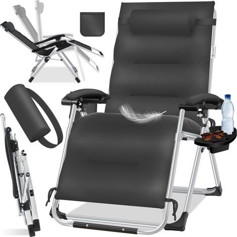 KESSER® Tumbona, tumbona de jardín y resistente a la intemperie, capacidad de carga 200 kg, respaldo regulable incl. cojín cervical, portavasos y reposabrazos, antracita (1/5)