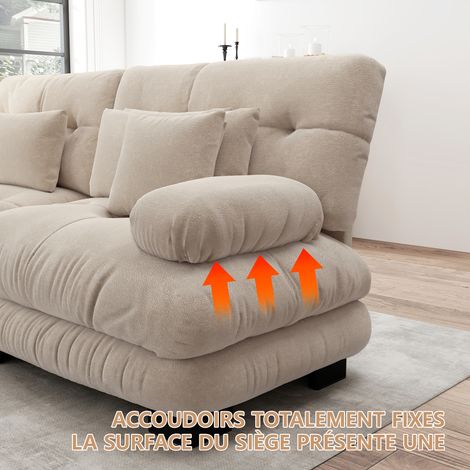 Canapé d angle modulable marron clair en chenille, avec assise profonde, pouf et couchage convertible, pour salon, séjour et chambre (1/5)