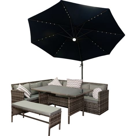 Roma 3M Garden Patio Parasol Outdoor Umbrella with LED Lights and Cross Base Grey (1/3)
