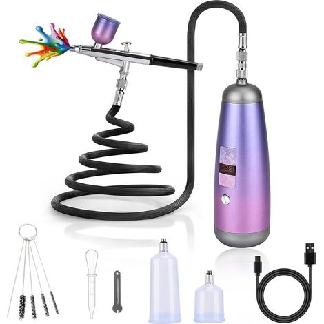 Kit D'Aérographe pour Ongles Kit D'Aérographe 32PSI avec Compresseur D'Air Machine à Aérographe Sans pour Maquillage, Peinture, Modèle (1/5)