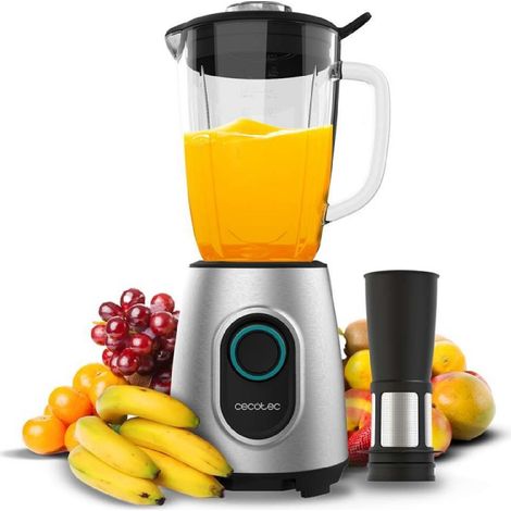 Cecotec Batidora de Vaso Power Black Titanium 2000MAX Inox. 1800W, 27800RPM, Cuchillas Titanio Negro, Jarra Vidrio 1