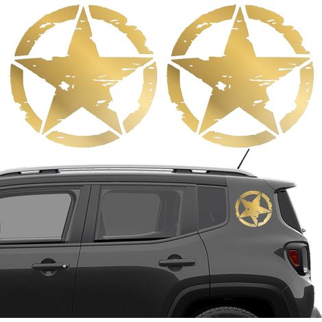 2 Unités Autocollant Étoile Militaire Or, PVC Résistant Eau Soleil, Décoration Moto Voiture 4x4 (1/5)