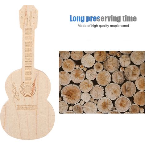 Clé USB 2.0 en Forme de Guitare - Mémoire Flash 64 Go en Bois pour Ordinateur