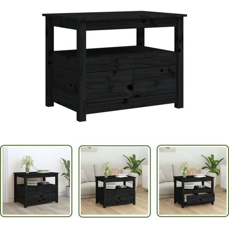 The Living Store Table basse Noir 71x49x55 cm Bois massif de pin - Table Basse - Meuble TV - Table D'appoint - Table Ronde - Design Scandinave (1/5)