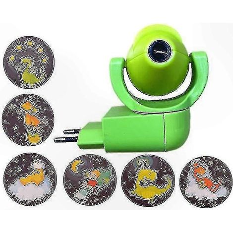 Lampe projecteur étoiles et lune avec 6 motifs rotatifs et capteur, veilleuse LED pour chambre de bébé, adaptateur UE inclus (vert). (1/4)