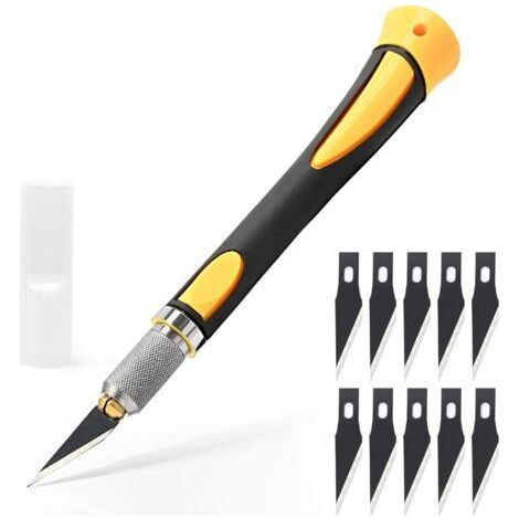 10 lames de Antirouille, Cutter de Précision, Scalpel Modelisme, pour Découpe de Travail d'art Bricolage, Spéléologie, Sculpture, Couteaux de Loisirs, Jaune (1/5)